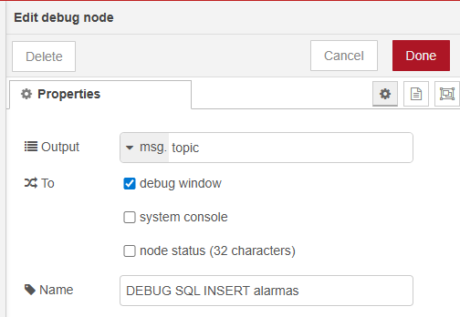 1.4 Verificación con nodo DEBUG