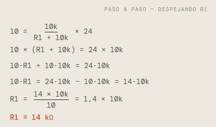 Calculando R1: queremos 10V de salida máxima